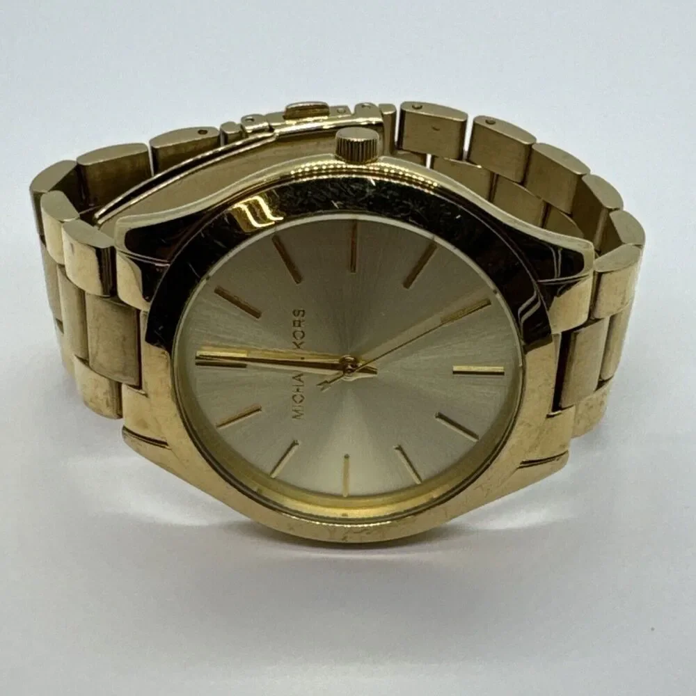 Michael Kors Slim Runway MK3179 Women's Gold Tone Analog Dial Wrist Watch JNA285
